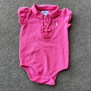 Ralph Lauren Collared Ruffle Snap / Button Closer Romper Baby Girl Size 9m